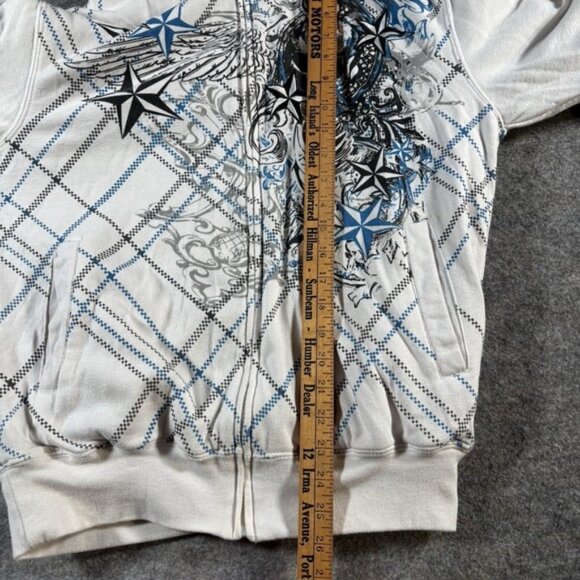 VTG Sapphire Lounge Y2K Tribal White Full Zip Hoodie Mens S Sherpa Skate Skull - Picture 7 of 10